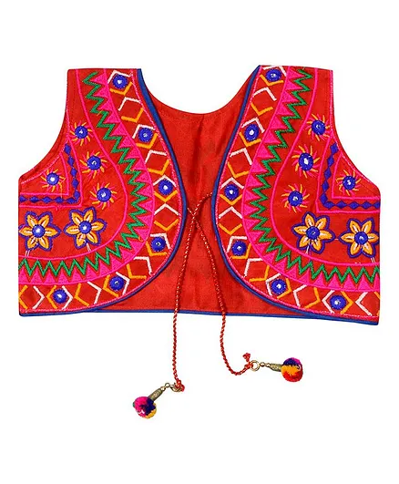 Banjara India Sleeveless Star Embroidered Short Jacket - Red