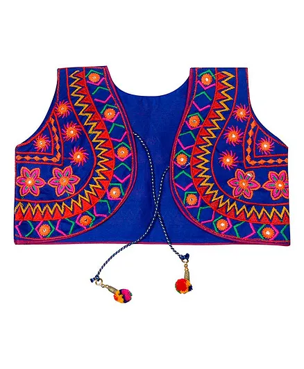 Banjara India Sleeveless Star Embroidered Short Jacket - Blue