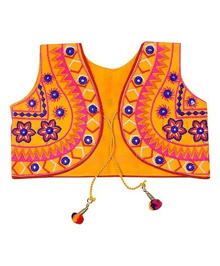 Banjara India Sleeveless Star Embroidered Short Jacket - Yellow