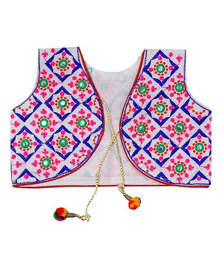 Banjara India Sleeveless Floral Detailed Jacket - White