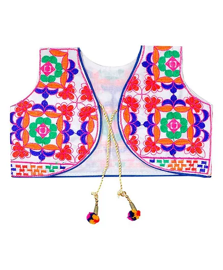 Banjara India Sleeveless Bricks Work Jacket - White