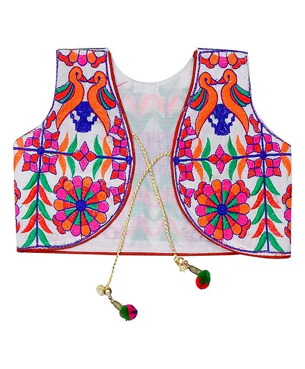 Banjara India Sleeveless Bird Work Embroidery Jacket - White