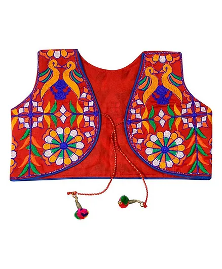 Banjara India Sleeveless Bird Work Embroidery Jacket - Red
