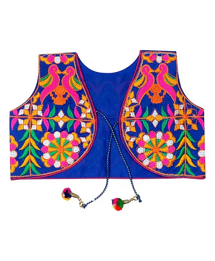 Banjara India Sleeveless Bird Work Embroidery Jacket - Blue