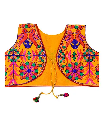 Banjara India Sleeveless Bird Work Embroidery Jacket - Yellow