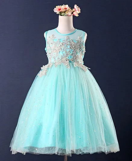Mark & Mia Sleeveless Mid Calf Length Gown Floral Embroidered - Blue