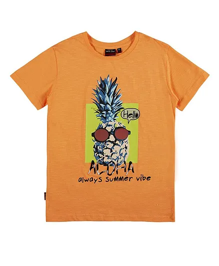 GINI & JONY Half Sleeves Pineapple Printed Tee - Orange