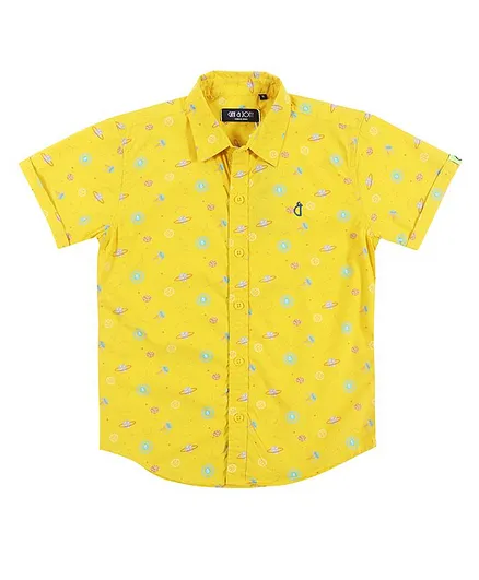 GINY & JONY Half Sleeves Space Theme Print Shirt - Yellow