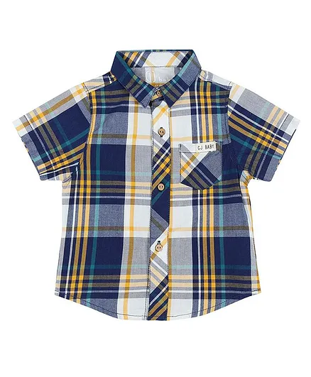 GINY & JONY Half Sleeves Checked Shirt - Blue