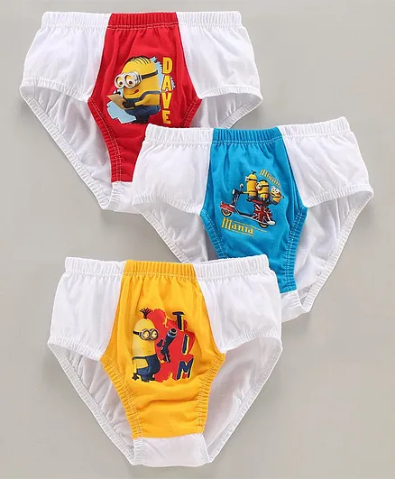 Red Rose Cotton Briefs Minions Print Pack of 3 - Red Yellow Blue