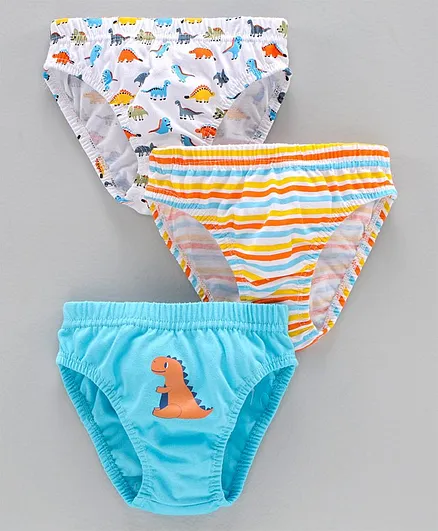 Babyhug 100% Cotton Briefs Dino Print Pack of 3 - Blue