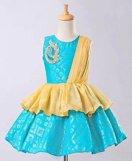 Enfnace Sleeveless Paisley Embellished Dress - Blue