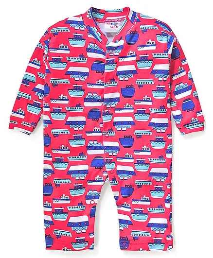 Kidi Wav Full Sleeves Ship Printed Romper - Red