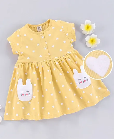 ToffyHouse Half Sleeves One Piece Frock Polka Dot Prints - Golden