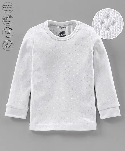 Babyoye Full Sleeves Thermal Innerwear - White
