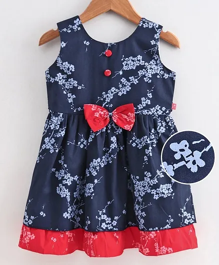 Twetoons Sleeveless Frock Floral Print - Navy Blue