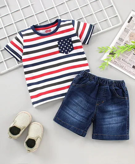 Babyhug Half Sleeves Night Suit Stripes - Multicolor