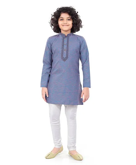 Nakshi By Yug Full Sleeves Yoke Embroidery Detailing Kurta & Churidar Set - Blue