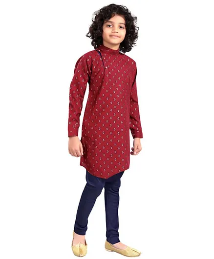 Nakshi By Yug Full Sleeves Diamond Butti Kurta & Churidar Set - Red