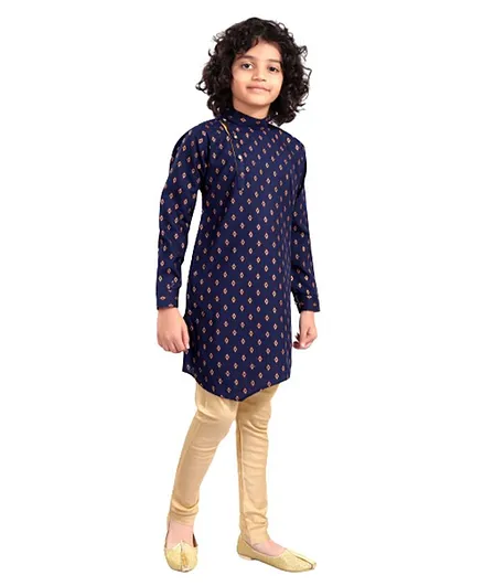 Nakshi By Yug Full Sleeves Diamond Butti Kurta & Churidar Set - Navy Blue
