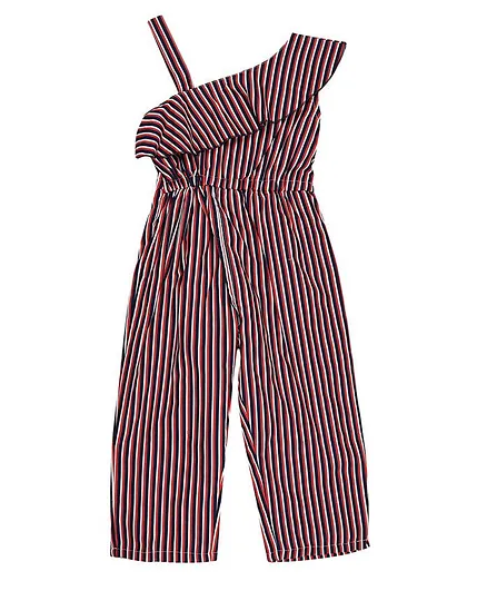 oui oui One Shoulder Sleeveless Striped Jumpsuit - Red