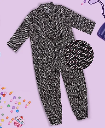 oui oui Full Sleeves Flower Print Jumpsuit - Grey