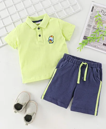 Babyhug Half Sleeves Tee & Shorts Duck Patch - Green Navy Blue
