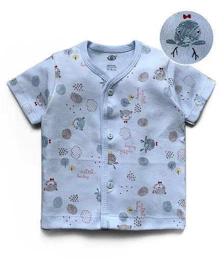 Zero Half Sleeves Printed Vest - Sky Blue