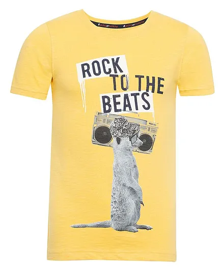JOCKEY Half Sleeves Rock To The Beats Printed Tee - Yellow