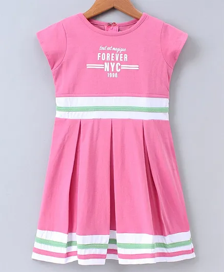 Enfance Core Cap Sleeves Forever Print Skater Dress - Pink