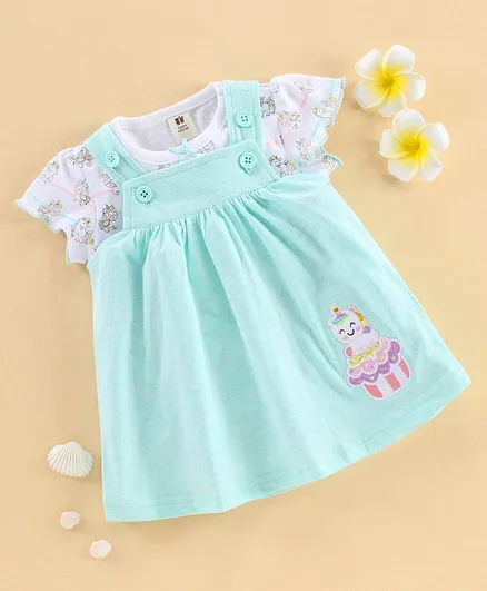 ToffyHouse Frock with Short Sleeves Inner Tee Unicorn Patch - Green