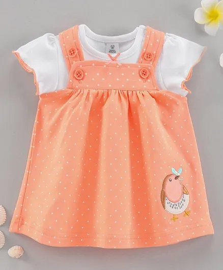 ToffyHouse Half Sleeves T-shirt and Frock Bird Embroidery - Orange