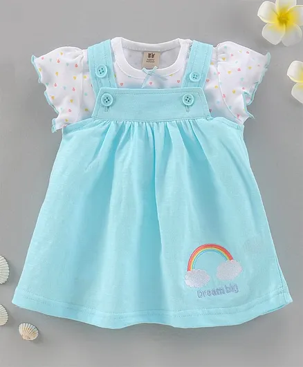 ToffyHouse Half Sleeves Frock With Rainbow Print - Blue