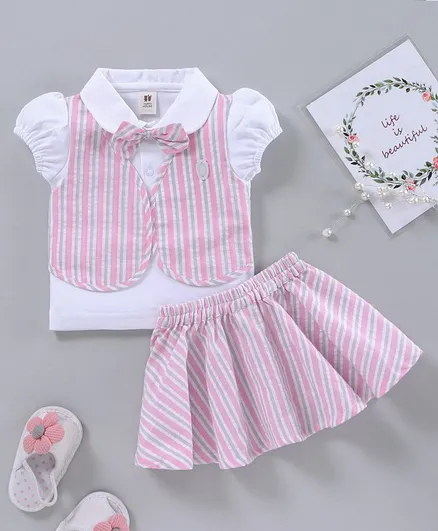 ToffyHouse Party Wear Top with Bow & Skirt - Pink