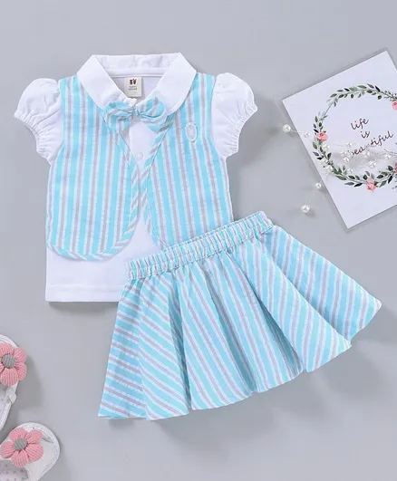 ToffyHouse Party Wear Top with Bow & Skirt - Blue