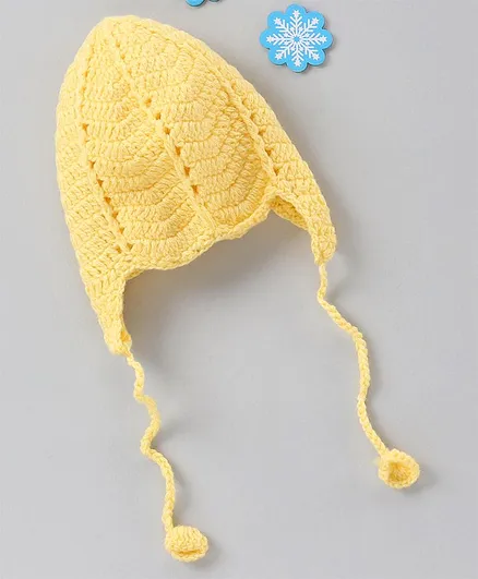 Babyhug Crochet Tie Knot Cap Yellow - Diameter 9.5 cm