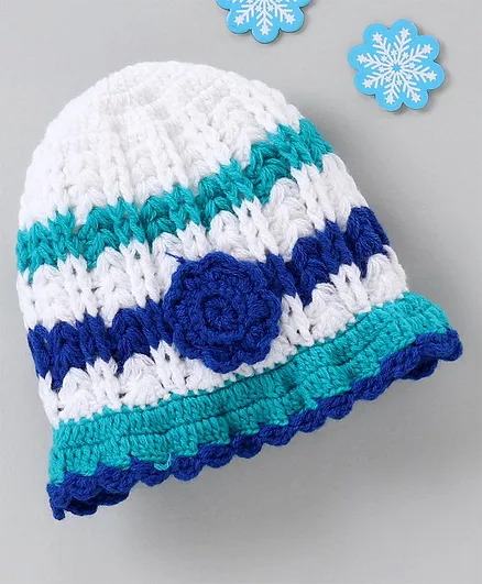 Babyhug Crochet Woolen Cap Blue - Diameter 13 cm