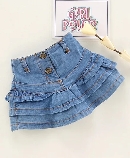 ToffyHouse Knee Length Skirt Solid Color - Blue