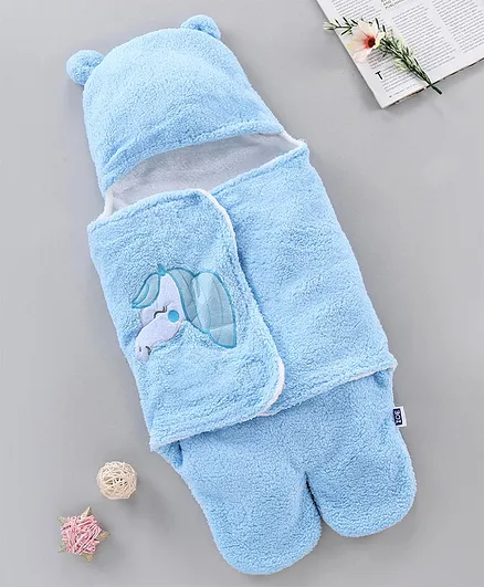 ZOE All Season Hooded Wearable Blanket Cum Wrapper Unicorn Print - Blue