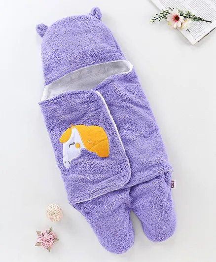 ZOE All Season Hooded Wearable Blanket Cum Wrapper Unicorn Print - Purple