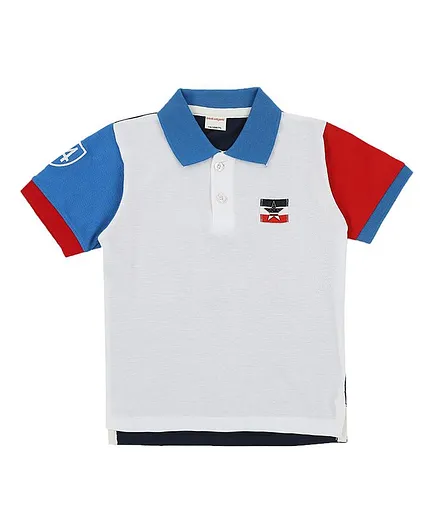 RAINE AND JAINE Half Sleeves Patch T-Shirt - White Blue
