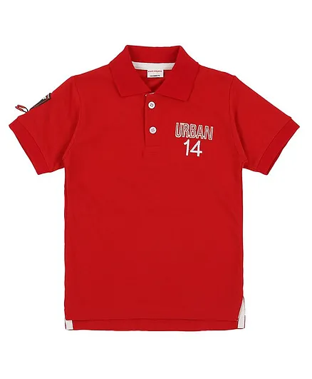 RAINE AND JAINE Half Sleeves Urban Patch Polo T-Shirt - Red