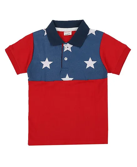 RAINE AND JAINE Half Sleeves Star Print T-Shirt - Red Blue