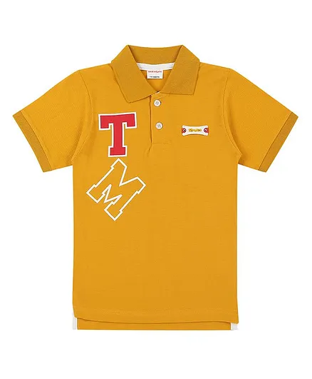 RAINE AND JAINE Alphabets Patch Half Sleeves Patch Polo Tee - Yellow