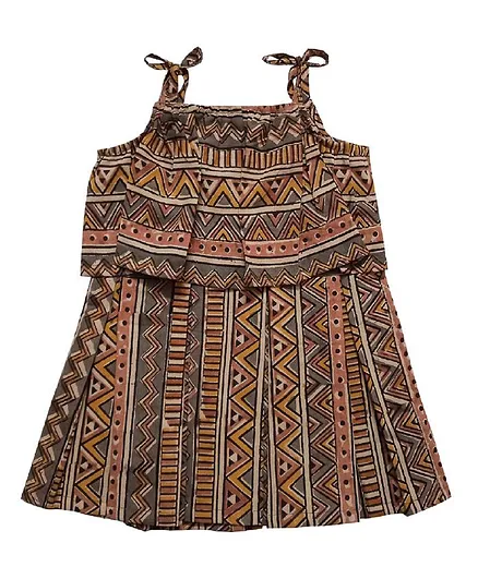Snowflakes Sleeveless Zig Zag Print Dress - Multicolour