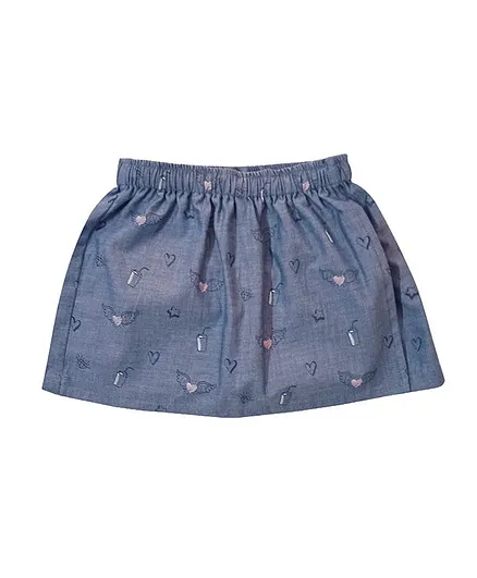 Snowflakes Heart Print Skorts- Light Blue