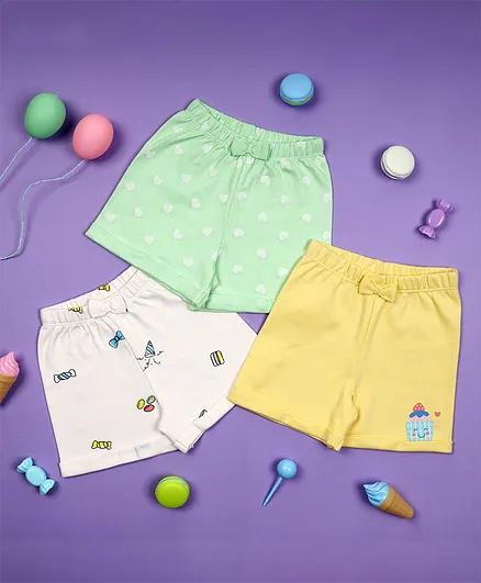 Kicks & Crawl Bow Print Pack Of 3 Shorts - Multi Color
