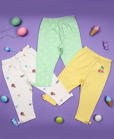 Kicks & Crawl Hearts Print Full Length Pack Of 3 Leggings - Multi Color