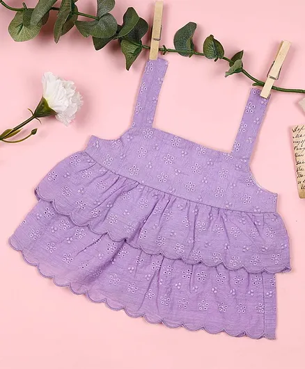 Kicks & Crawl Sleeveless Floral Embroidered Top - Lilac