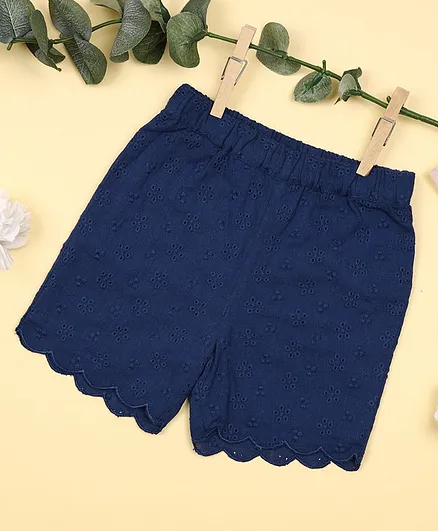 Kicks & Crawl Floral Embroidered Shorts - Navy
